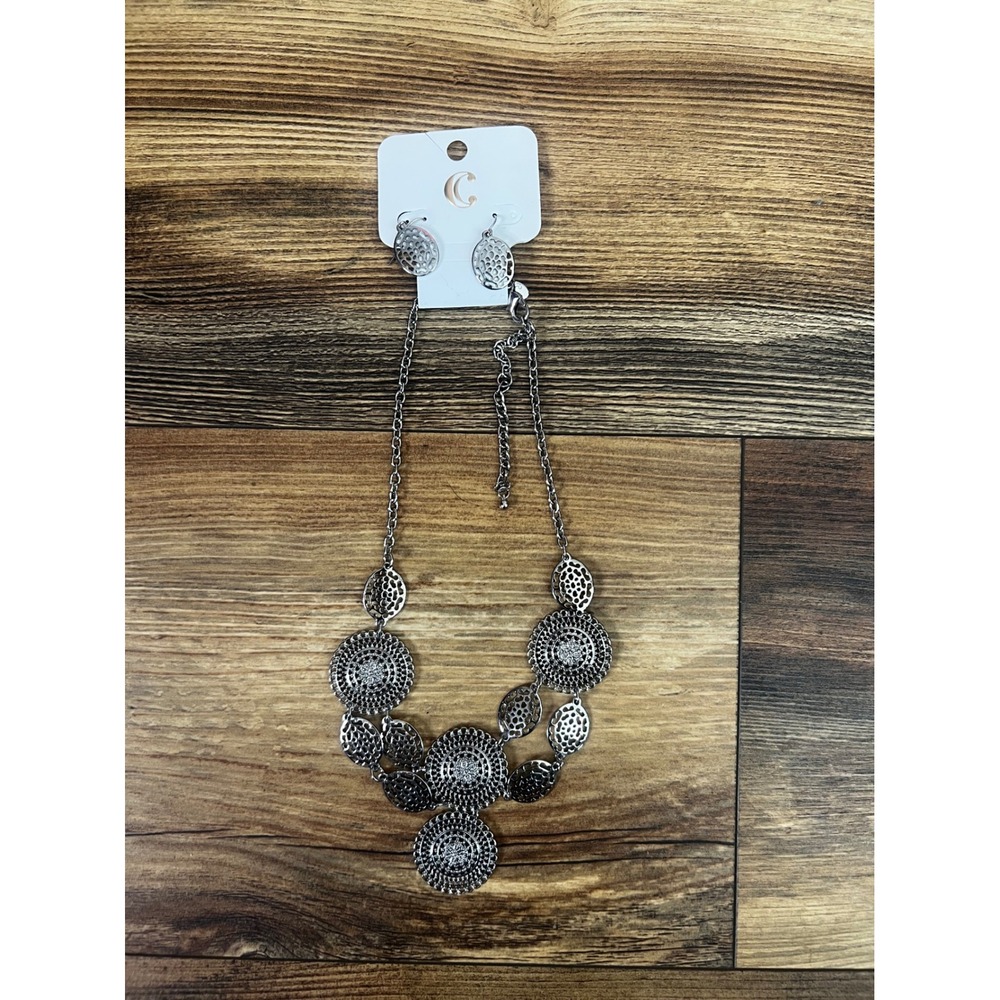 Charming Charlie silver-tone medallion circle bib necklace & earrings